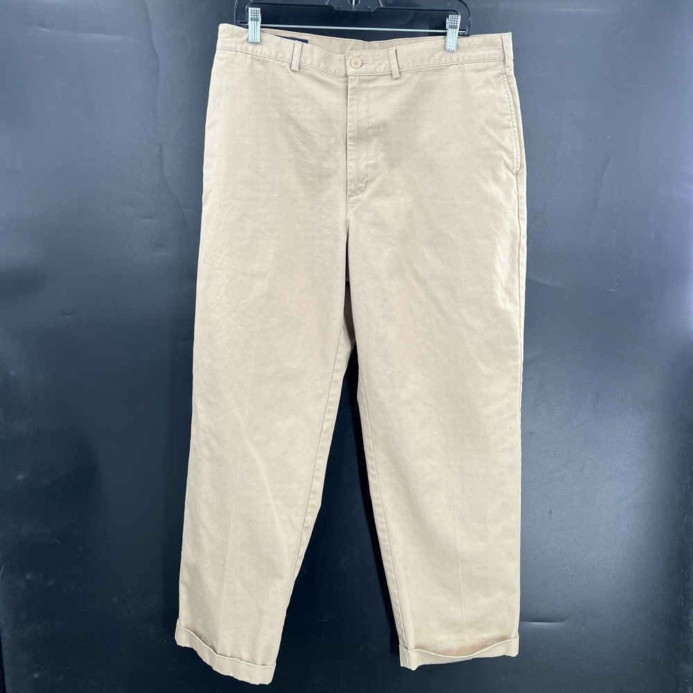 Lands' End khaki pants cuffed classic preppy‎ casual 100% cotton flat front 38